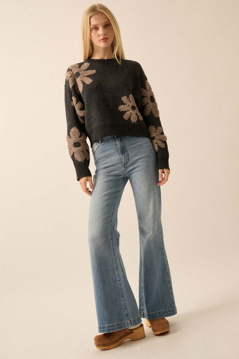 Fuzzy Flowers Floral Chenille Jacquard Sweater - ShopPromesa