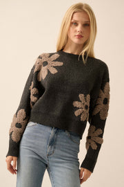 Fuzzy Flowers Floral Chenille Jacquard Sweater - ShopPromesa