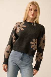 Fuzzy Flowers Floral Chenille Jacquard Sweater - ShopPromesa