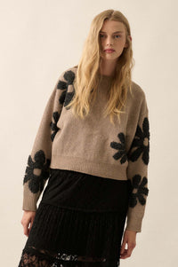 Fuzzy Flowers Floral Chenille Jacquard Sweater - ShopPromesa