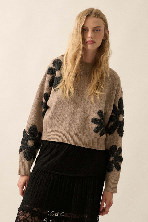 Fuzzy Flowers Floral Chenille Jacquard Sweater - ShopPromesa