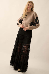 Fuzzy Flowers Floral Chenille Jacquard Sweater - ShopPromesa