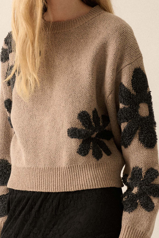 Fuzzy Flowers Floral Chenille Jacquard Sweater - ShopPromesa