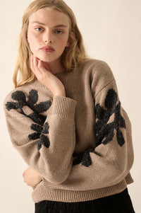 Fuzzy Flowers Floral Chenille Jacquard Sweater - ShopPromesa