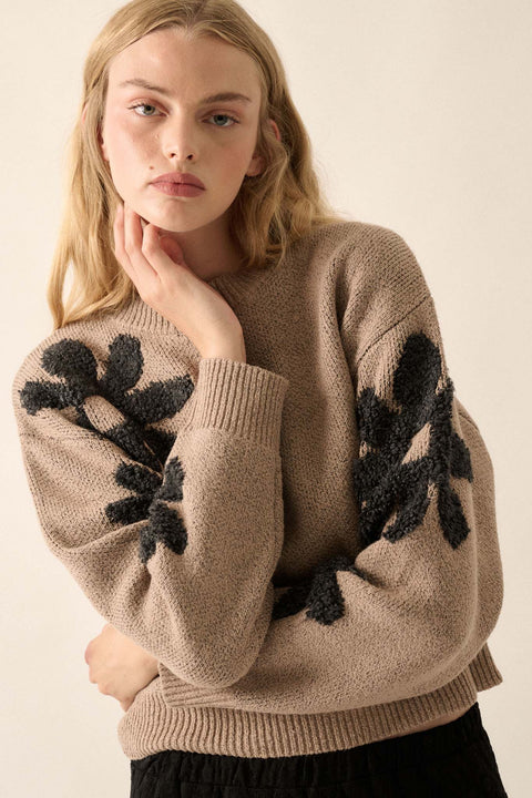 Fuzzy Flowers Floral Chenille Jacquard Sweater - ShopPromesa