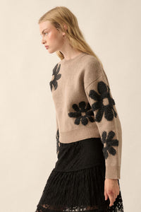 Fuzzy Flowers Floral Chenille Jacquard Sweater - ShopPromesa