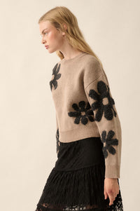 Fuzzy Flowers Floral Chenille Jacquard Sweater - ShopPromesa