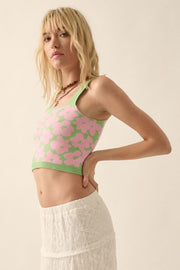 Flower Shop Floral Knit Cropped Sweater Tank Top - ShopPromesa