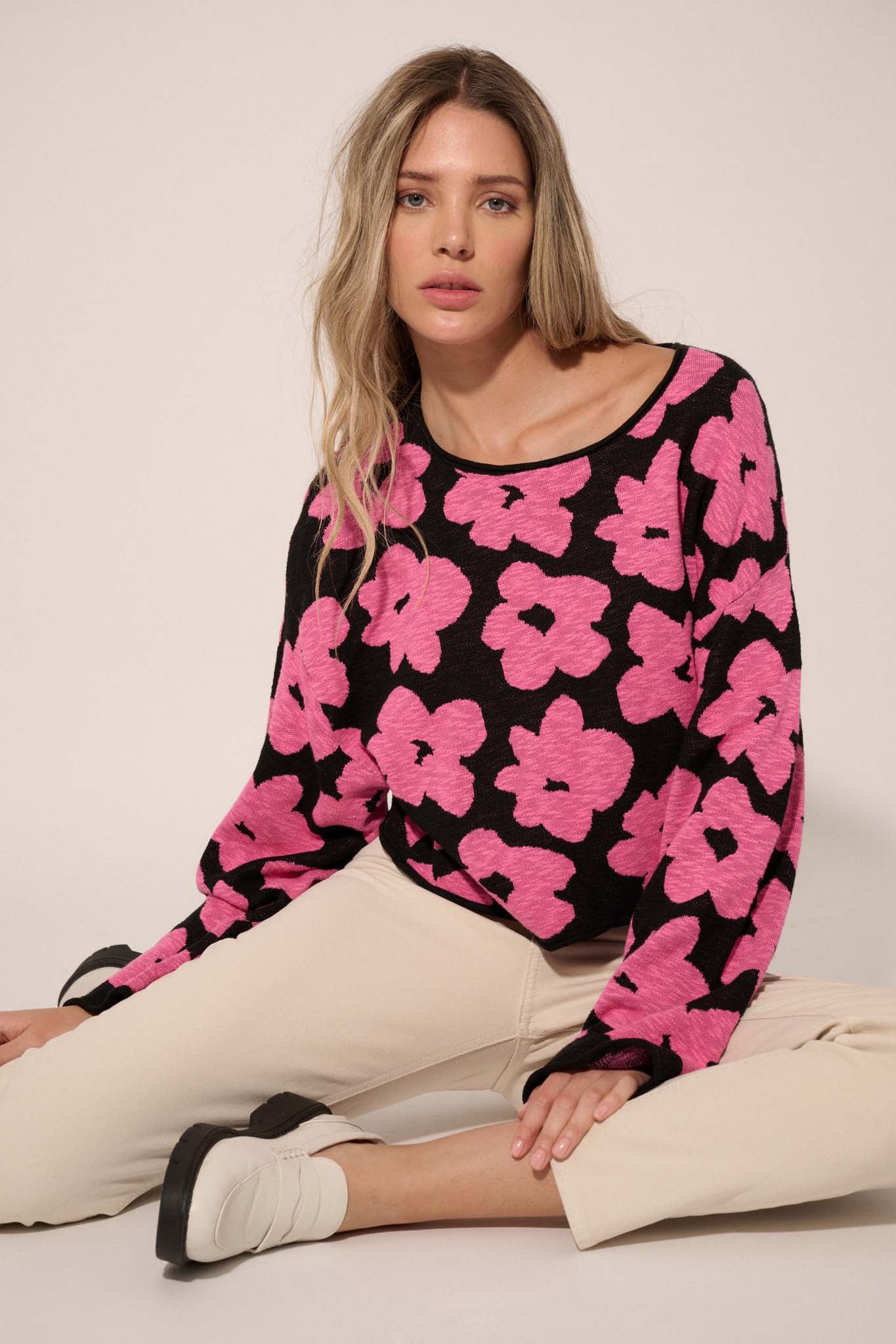 Flower Box Floral Knit Cropped Sweater - ShopPromesa