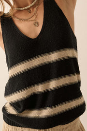 Time Flies Striped Textured Knit Sweater Tank Top - ShopPromesa