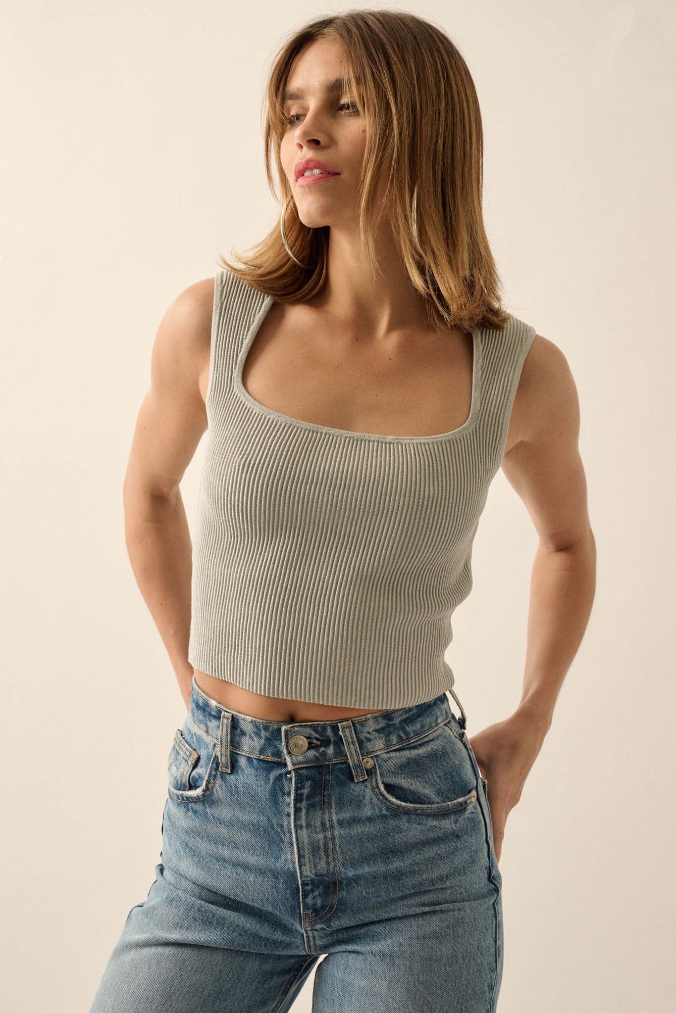 Shaper Fit Squareneck Rib-Knit Tank Top - ShopPromesa