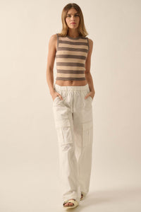 Shaper Fit Striped Rib-Knit Crewneck Tank Top - ShopPromesa