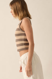 Shaper Fit Striped Rib-Knit Crewneck Tank Top - ShopPromesa