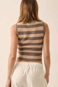 Shaper Fit Striped Rib-Knit Crewneck Tank Top - ShopPromesa