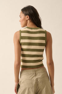 Shaper Fit Striped Rib-Knit Crewneck Tank Top - ShopPromesa