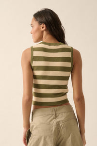 Shaper Fit Striped Rib-Knit Crewneck Tank Top - ShopPromesa