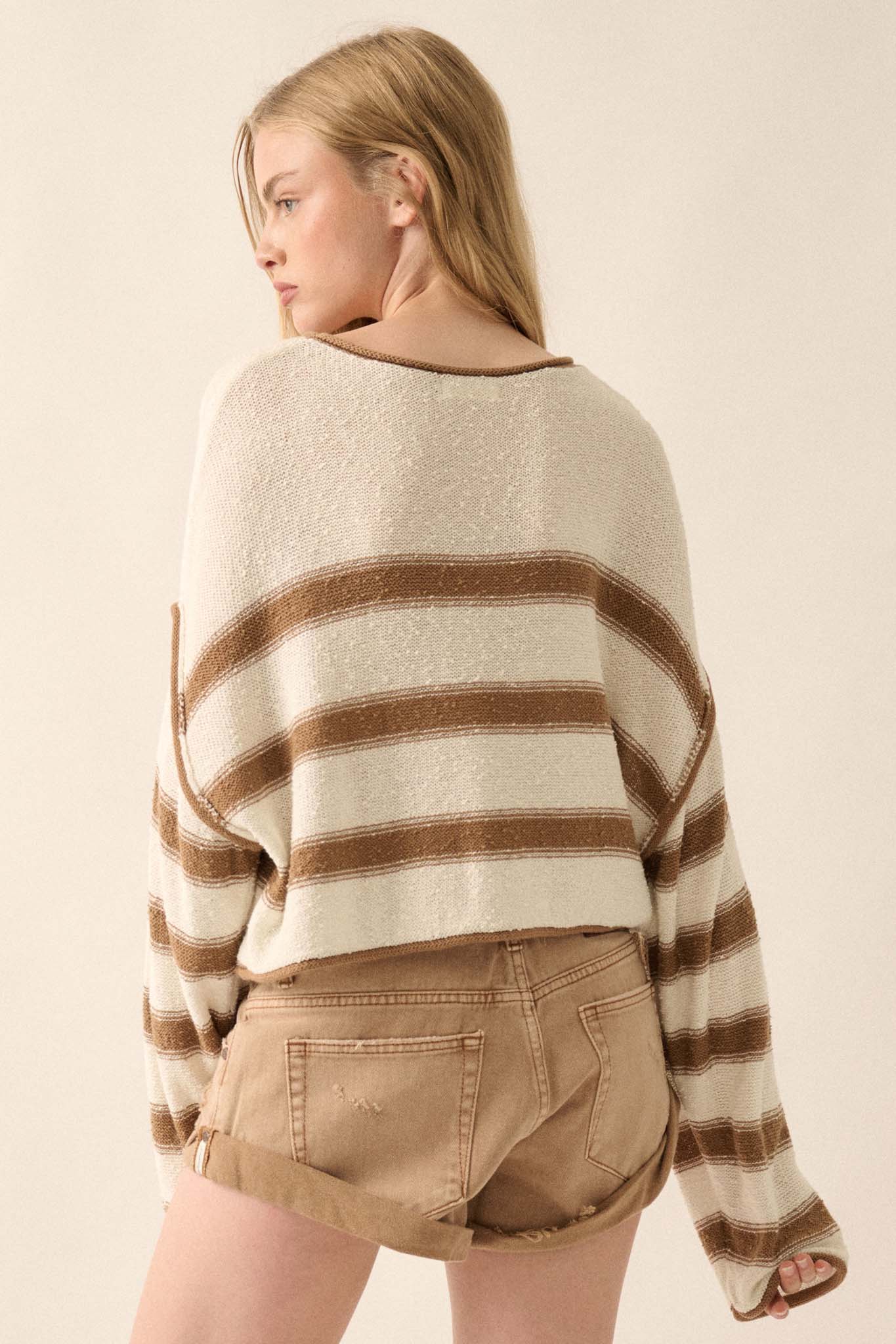 Believe the Stripe Exposed-Seam Cropped Sweater