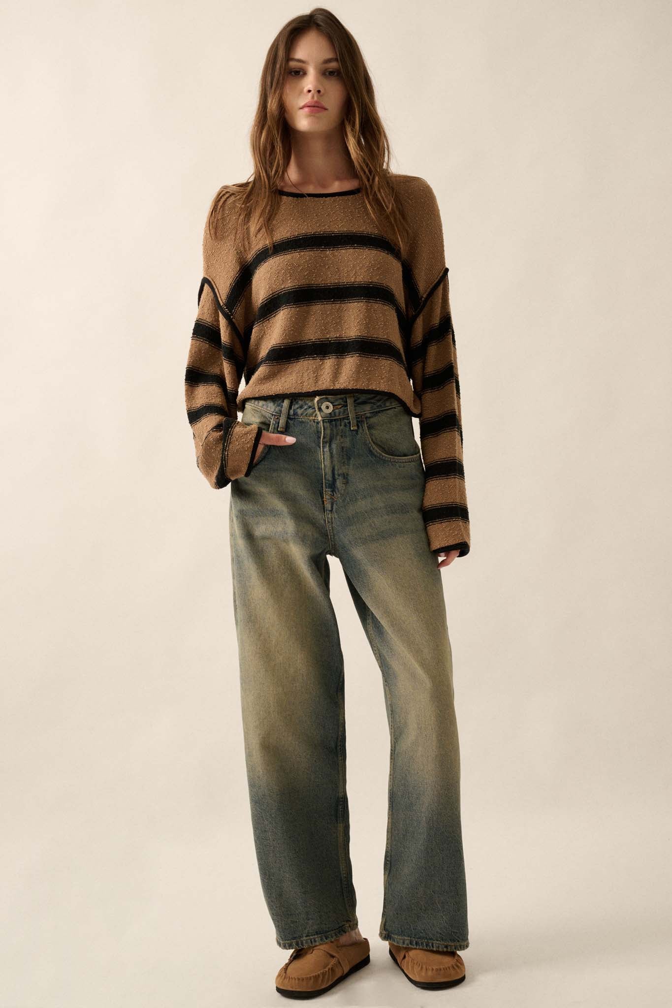 Believe the Stripe Exposed-Seam Cropped Sweater