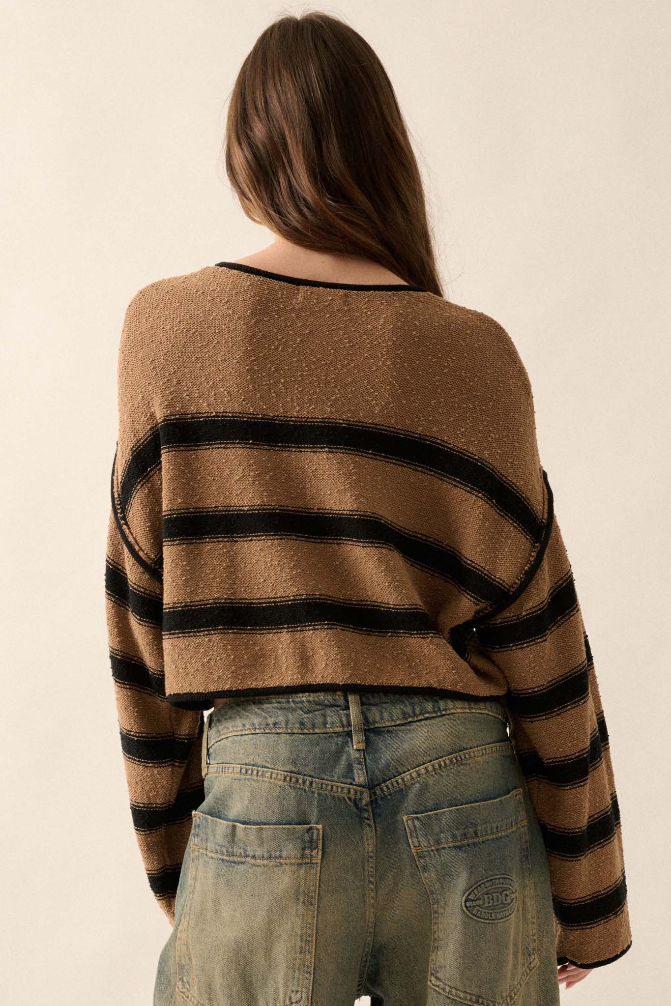 Believe the Stripe Exposed-Seam Cropped Sweater