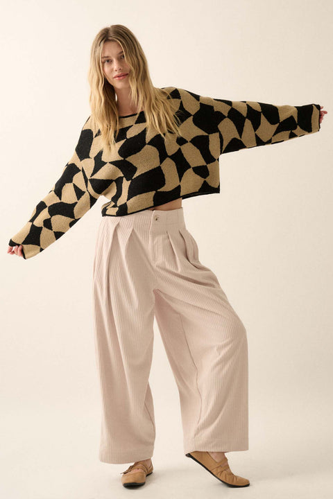 Nice Move Abstract Checkerboard Cropped Sweater