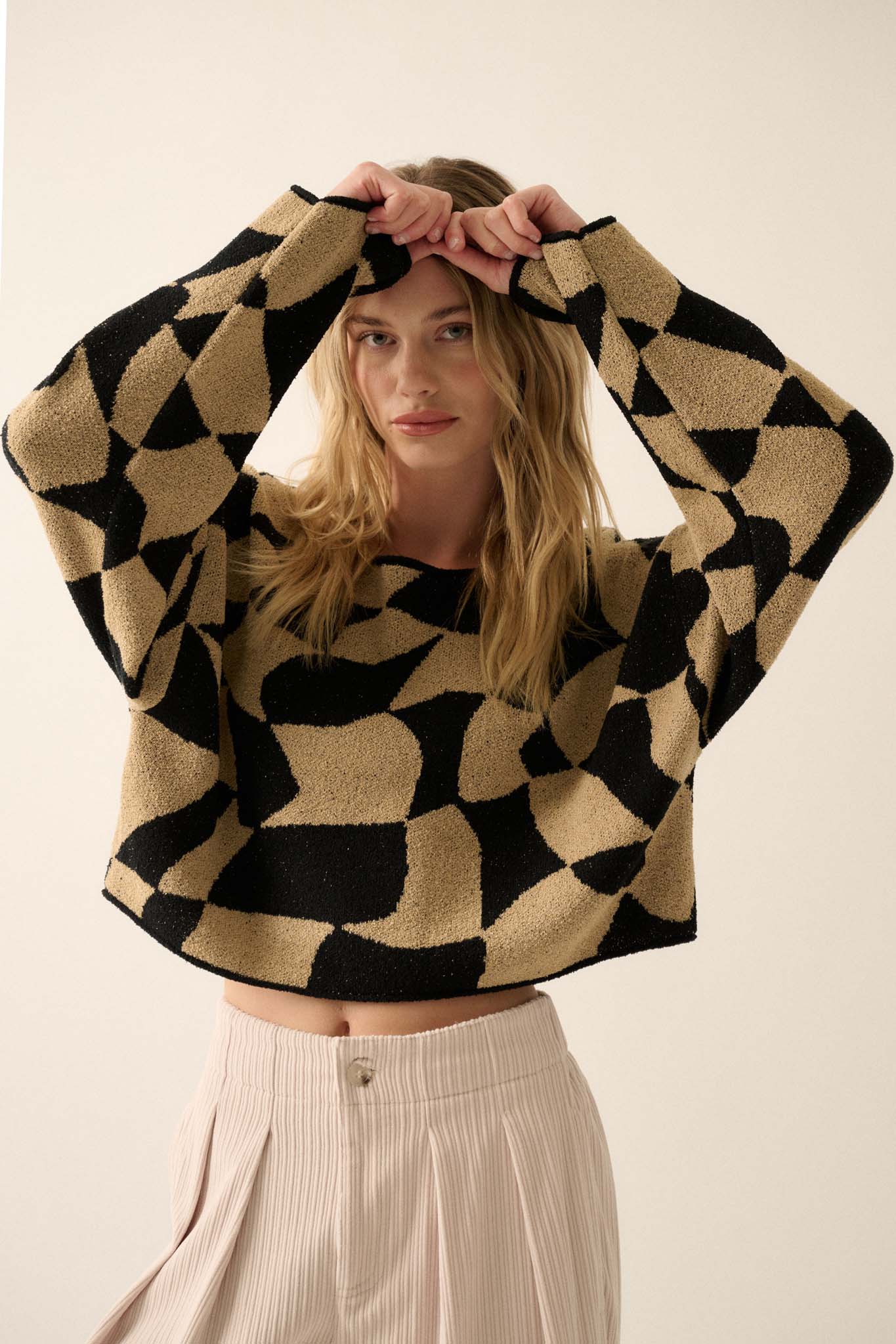 Nice Move Abstract Checkerboard Cropped Sweater