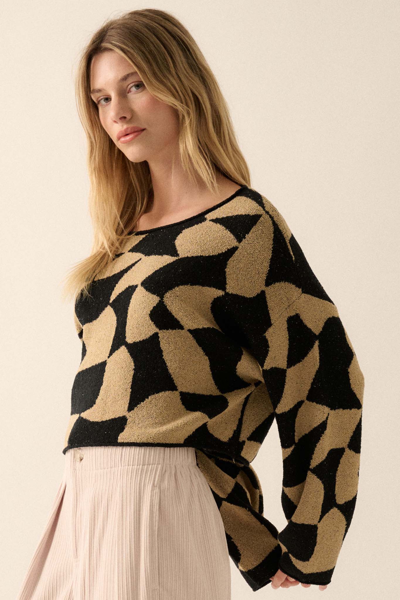 Nice Move Abstract Checkerboard Cropped Sweater