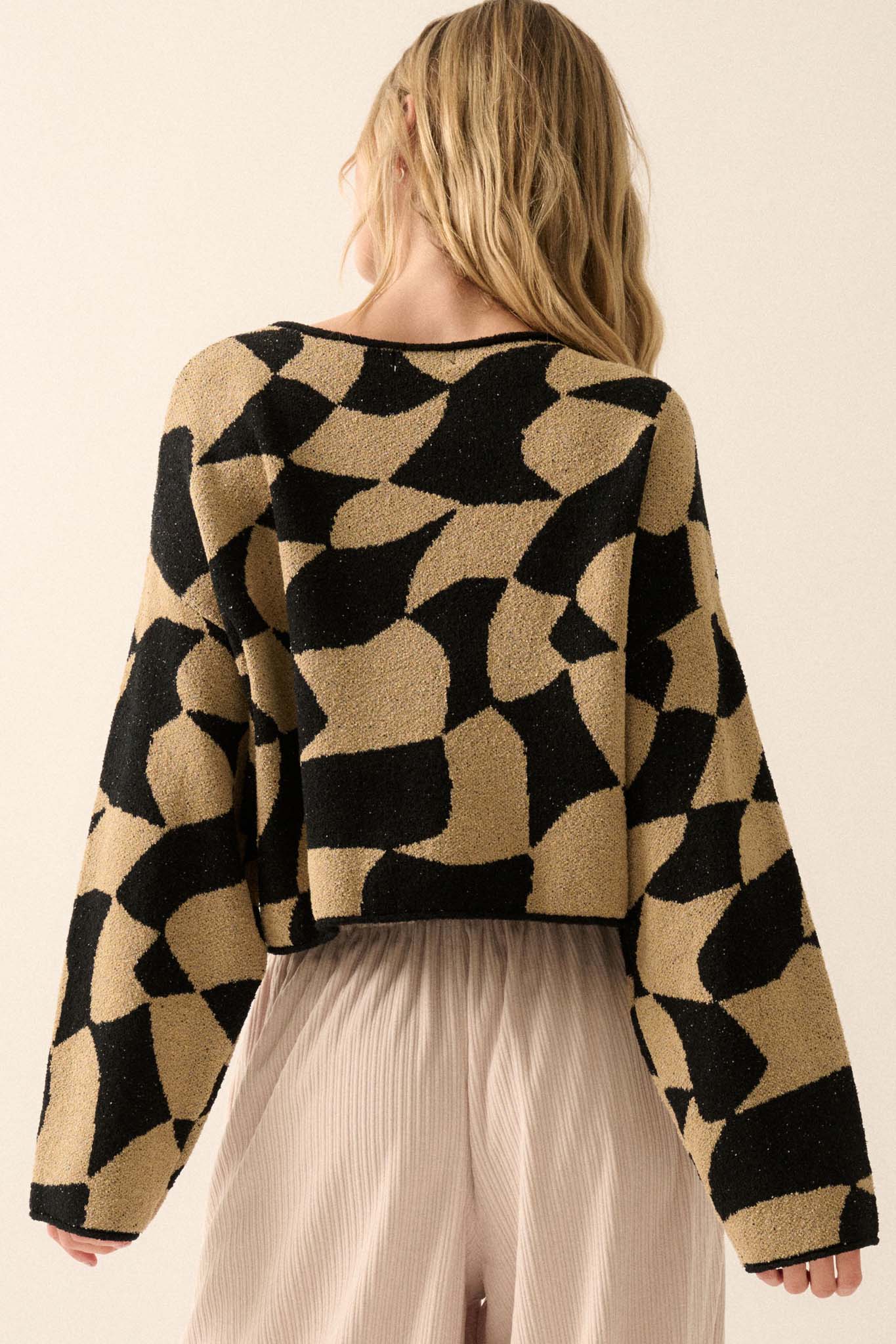 Nice Move Abstract Checkerboard Cropped Sweater