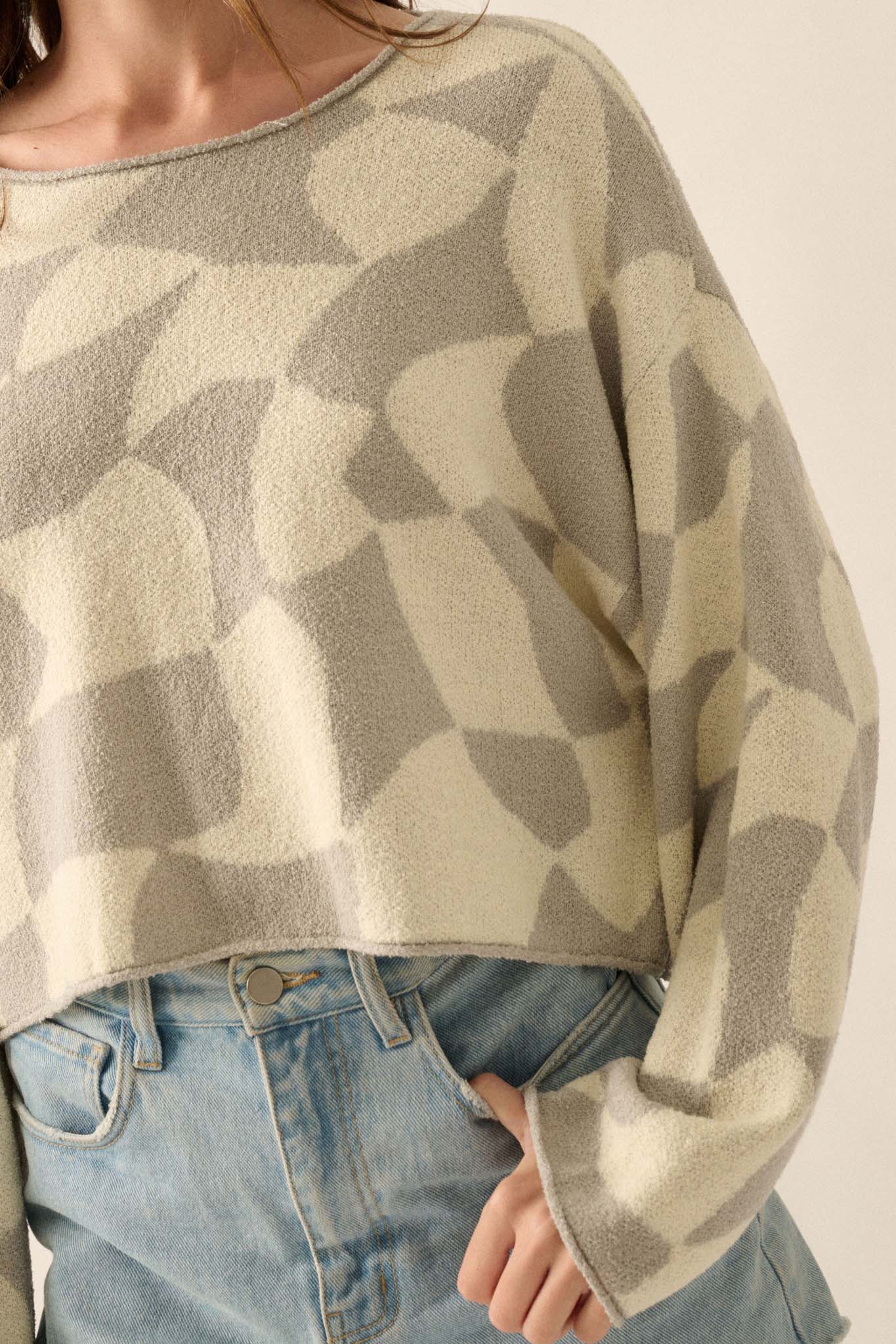 Nice Move Abstract Checkerboard Cropped Sweater