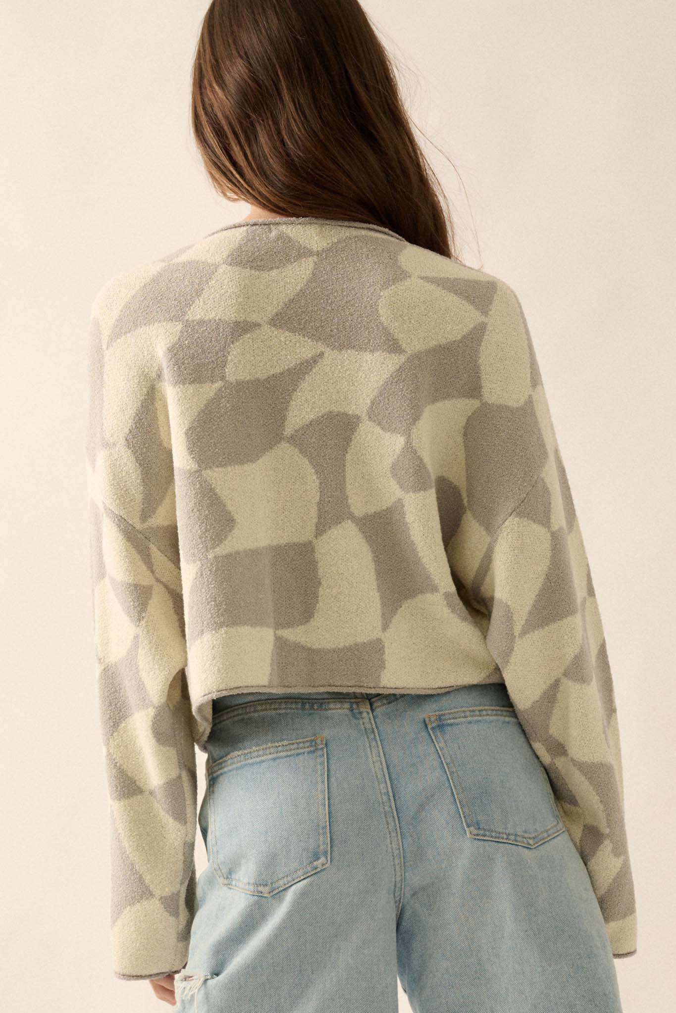 Nice Move Abstract Checkerboard Cropped Sweater