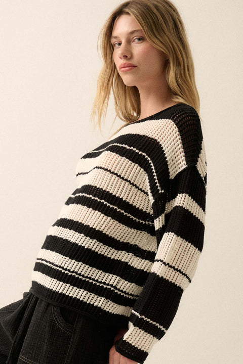 Knitty Gritty Striped Crochet Knit Sweater