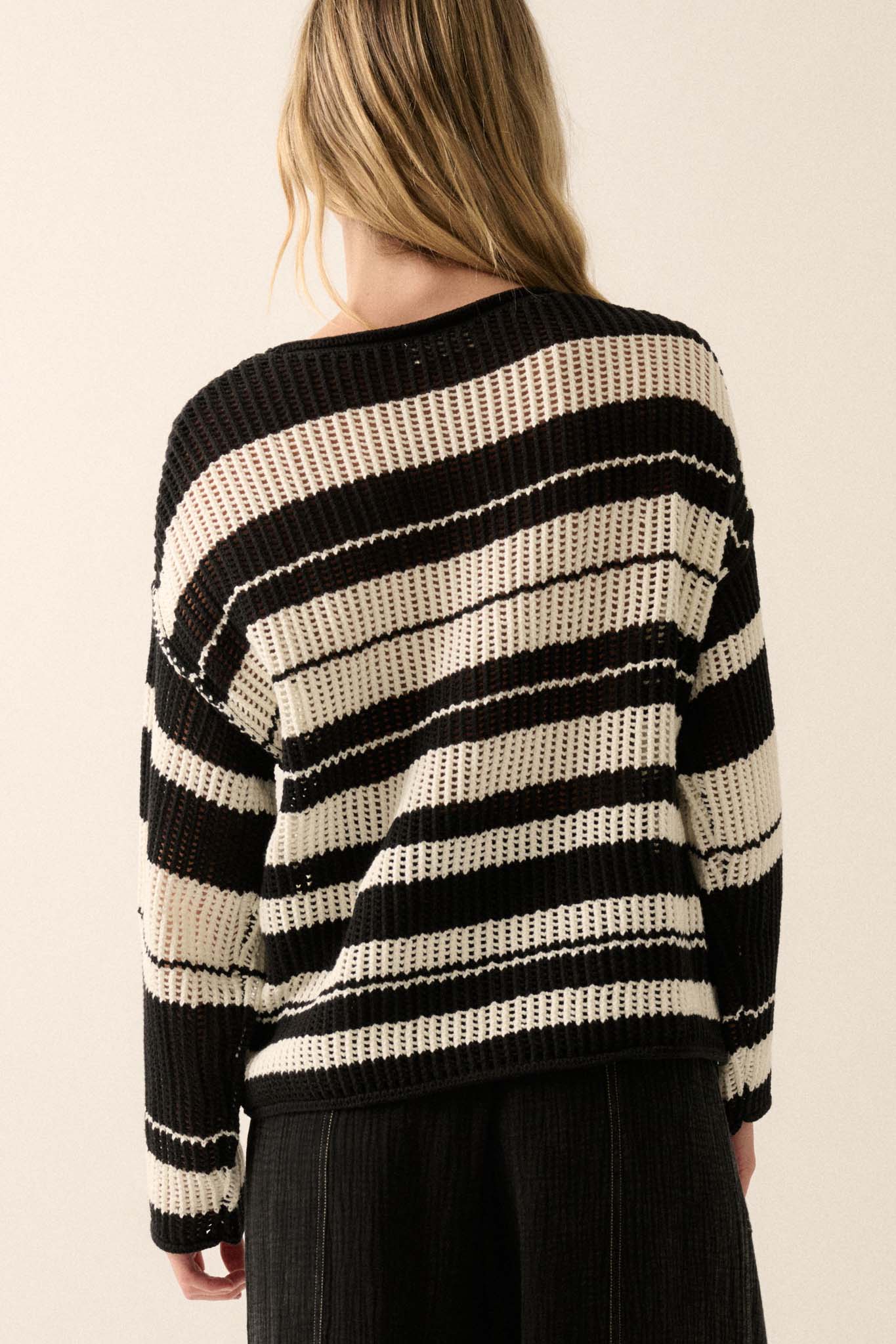 Knitty Gritty Striped Crochet Knit Sweater