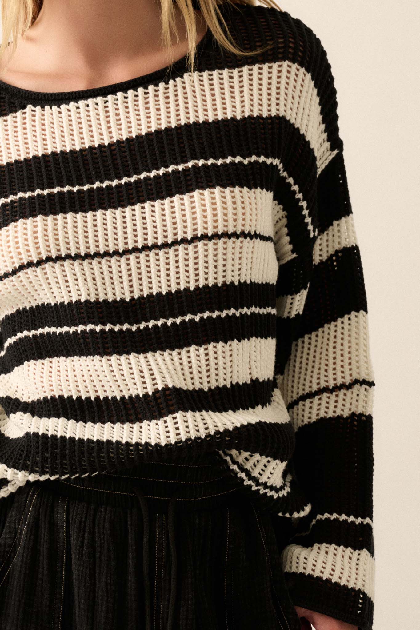 Knitty Gritty Striped Crochet Knit Sweater