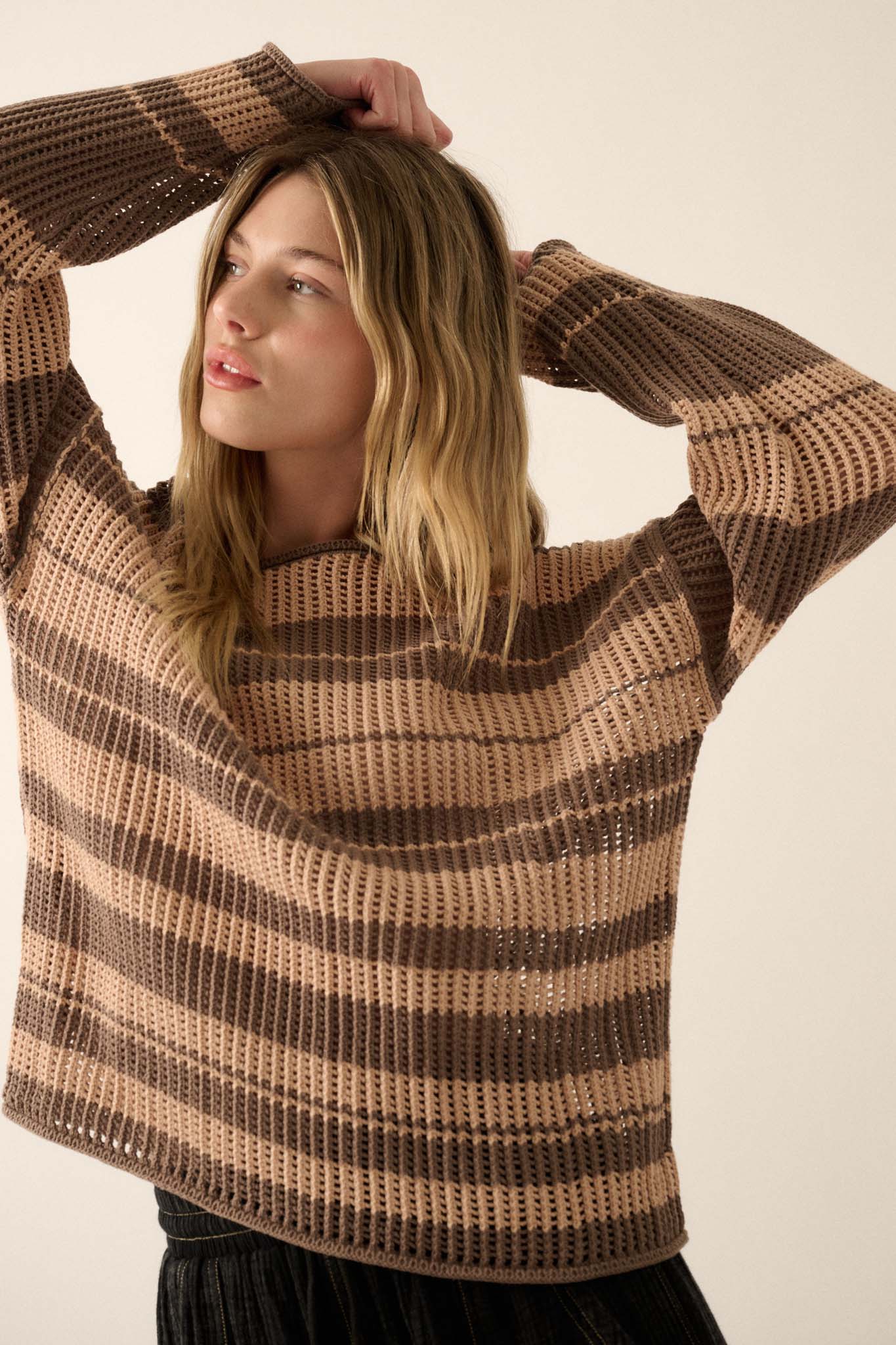 Knitty Gritty Striped Crochet Knit Sweater