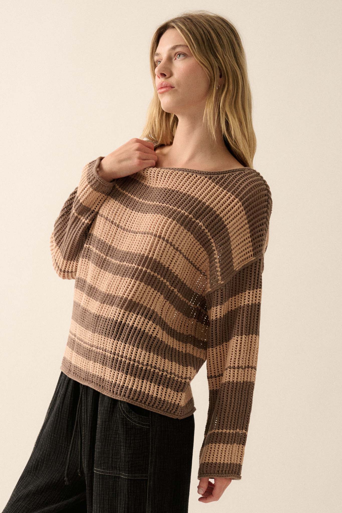 Knitty Gritty Striped Crochet Knit Sweater