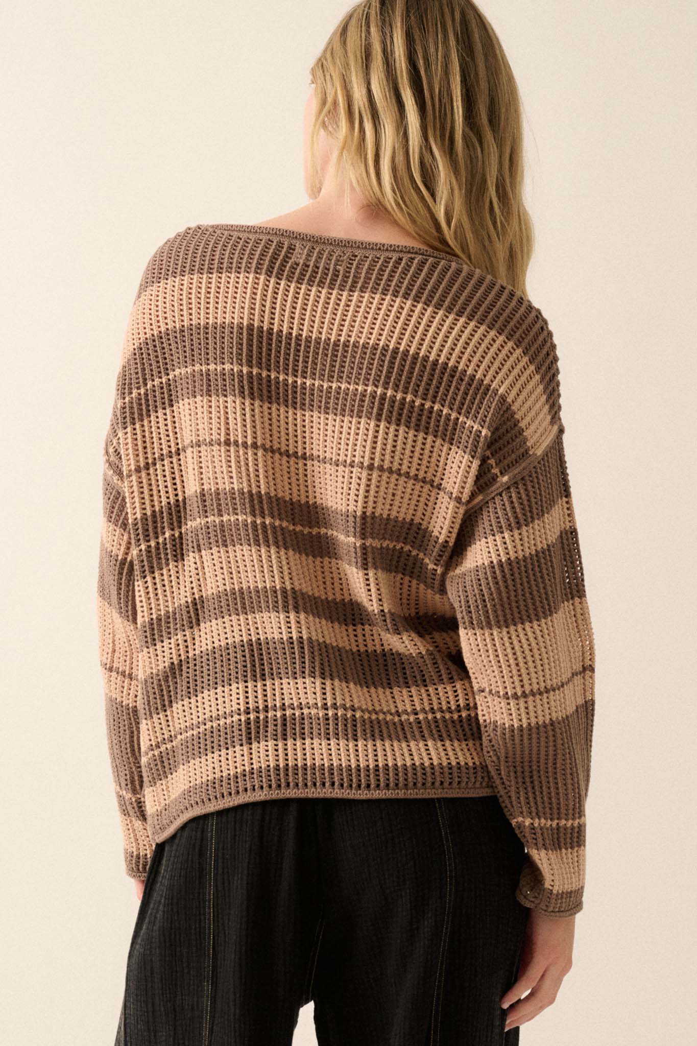 Knitty Gritty Striped Crochet Knit Sweater