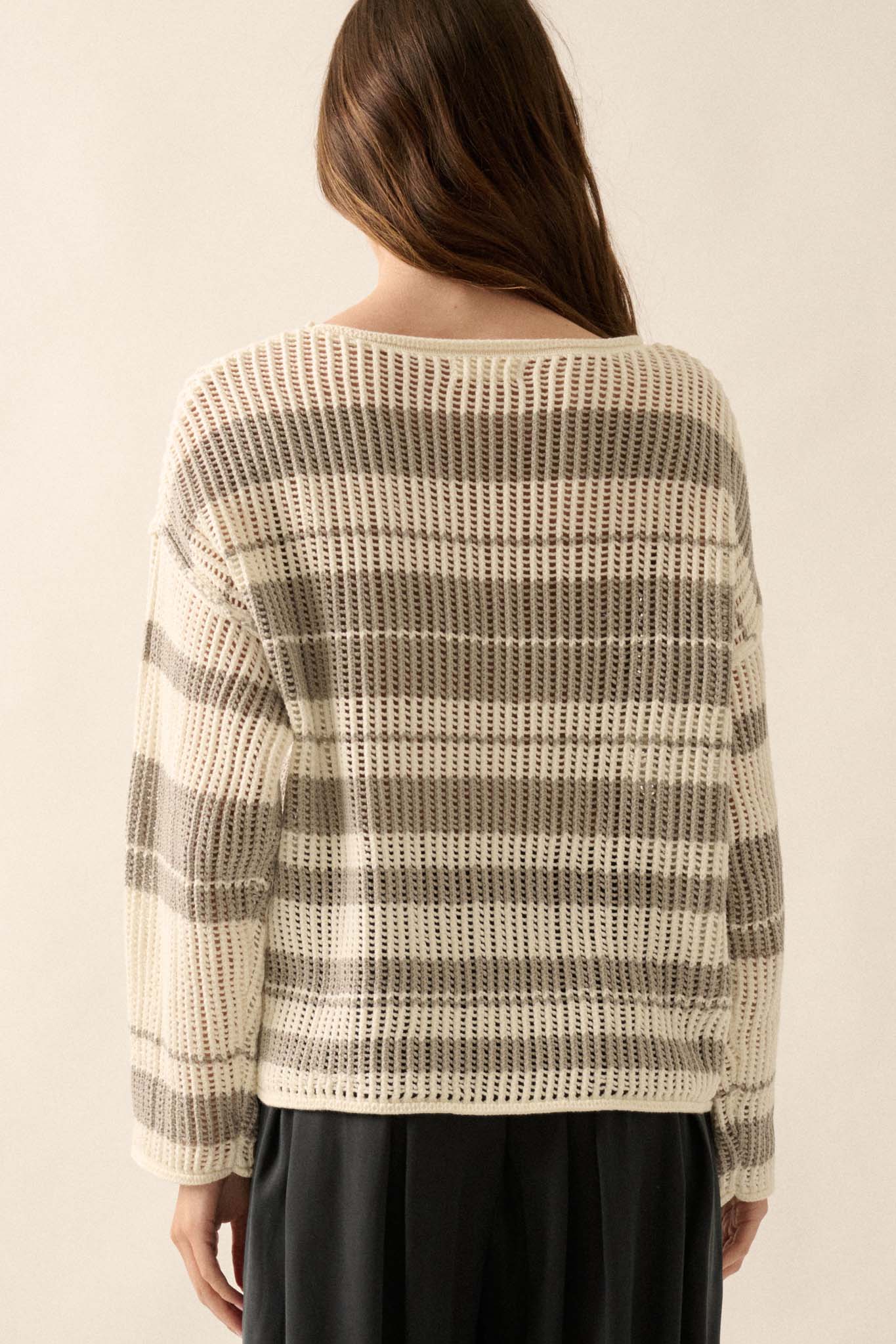 Knitty Gritty Striped Crochet Knit Sweater