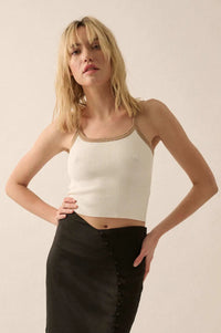Shaper Fit Cropped Rib-Knit Contrast Cami Top - ShopPromesa