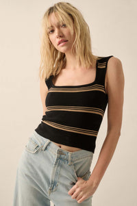 Shaper Fit Striped Rib-Knit Square Neck Tank Top - ShopPromesa