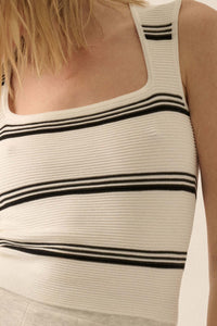 Shaper Fit Striped Rib-Knit Square Neck Tank Top - ShopPromesa