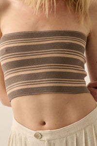 Shaper Fit Striped Rib-Knit Bandeau Tube Top - ShopPromesa