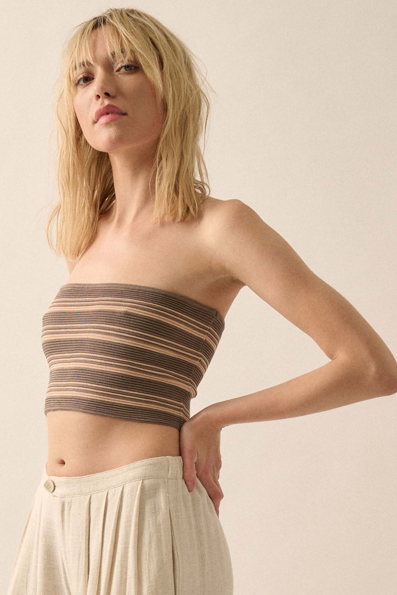 Shaper Fit Striped Rib-Knit Bandeau Tube Top - ShopPromesa