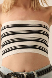 Shaper Fit Striped Rib-Knit Bandeau Tube Top - ShopPromesa
