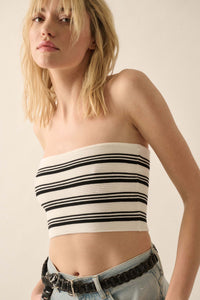 Shaper Fit Striped Rib-Knit Bandeau Tube Top - ShopPromesa