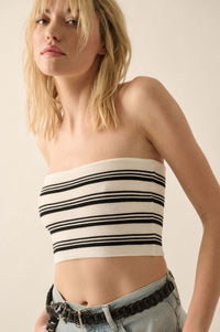 Shaper Fit Striped Rib-Knit Bandeau Tube Top - ShopPromesa