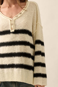 Winning Streak Loose-Fit Striped Henley Sweater - ShopPromesa