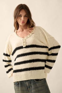 Winning Streak Loose-Fit Striped Henley Sweater - ShopPromesa