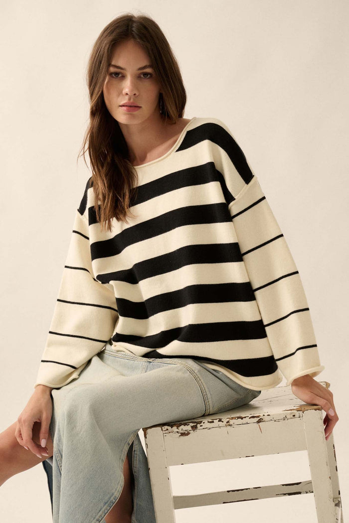 Bend the Rules Striped Rolled-Edge Sweater - ShopPromesa