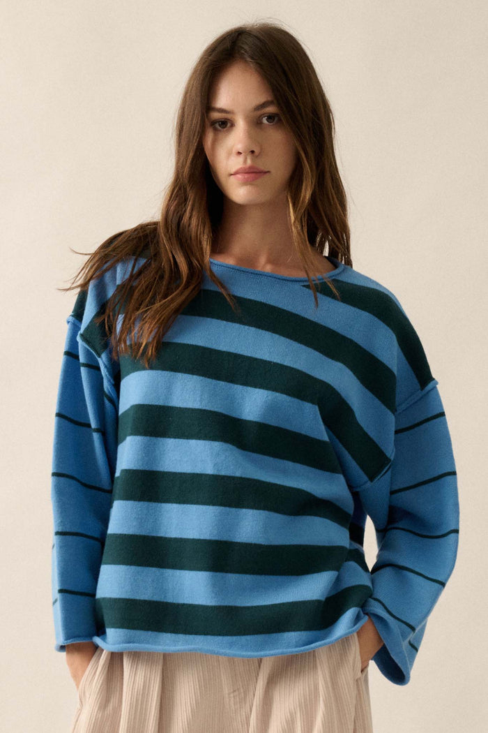 Bend the Rules Striped Rolled-Edge Sweater - ShopPromesa