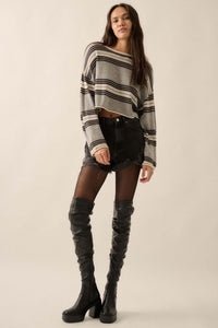 Level Best Striped Rolled-Edge Cropped Sweater - ShopPromesa