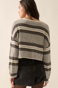 Level Best Striped Rolled-Edge Cropped Sweater - ShopPromesa